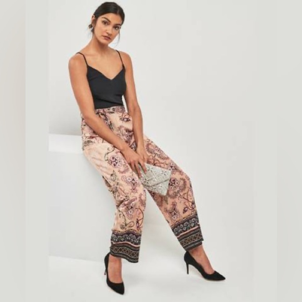Next Women's Blush Paisley Print Wide Leg Belted Trousers